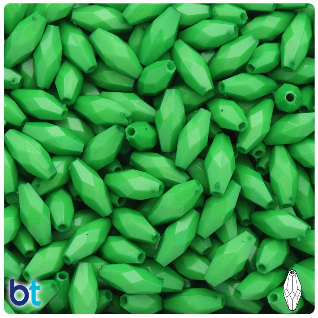 BeadTin Dark Green Opaque 15mm Faceted Oval Plastic Craft Beads (200pcs)